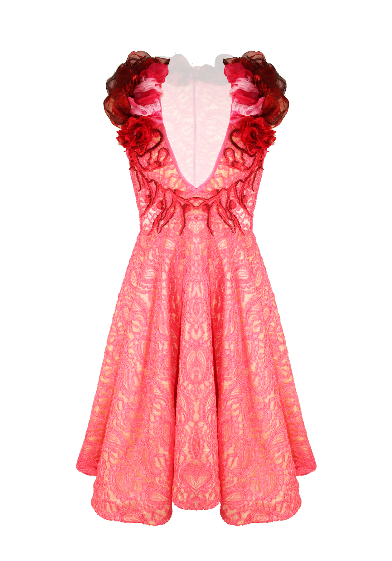 Coral Plunge Skater Dress