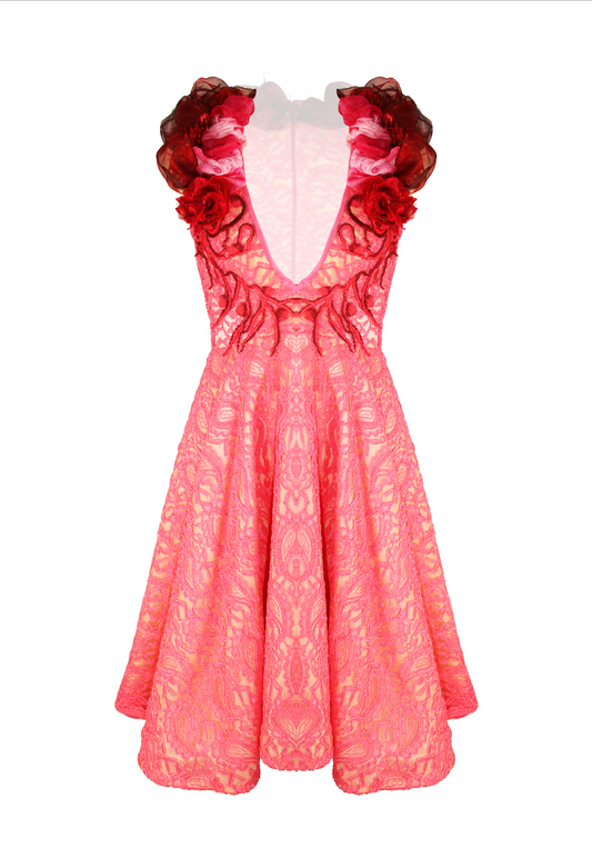 Coral Plunge Skater Dress