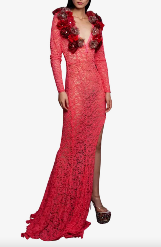 Coral High Slit gown